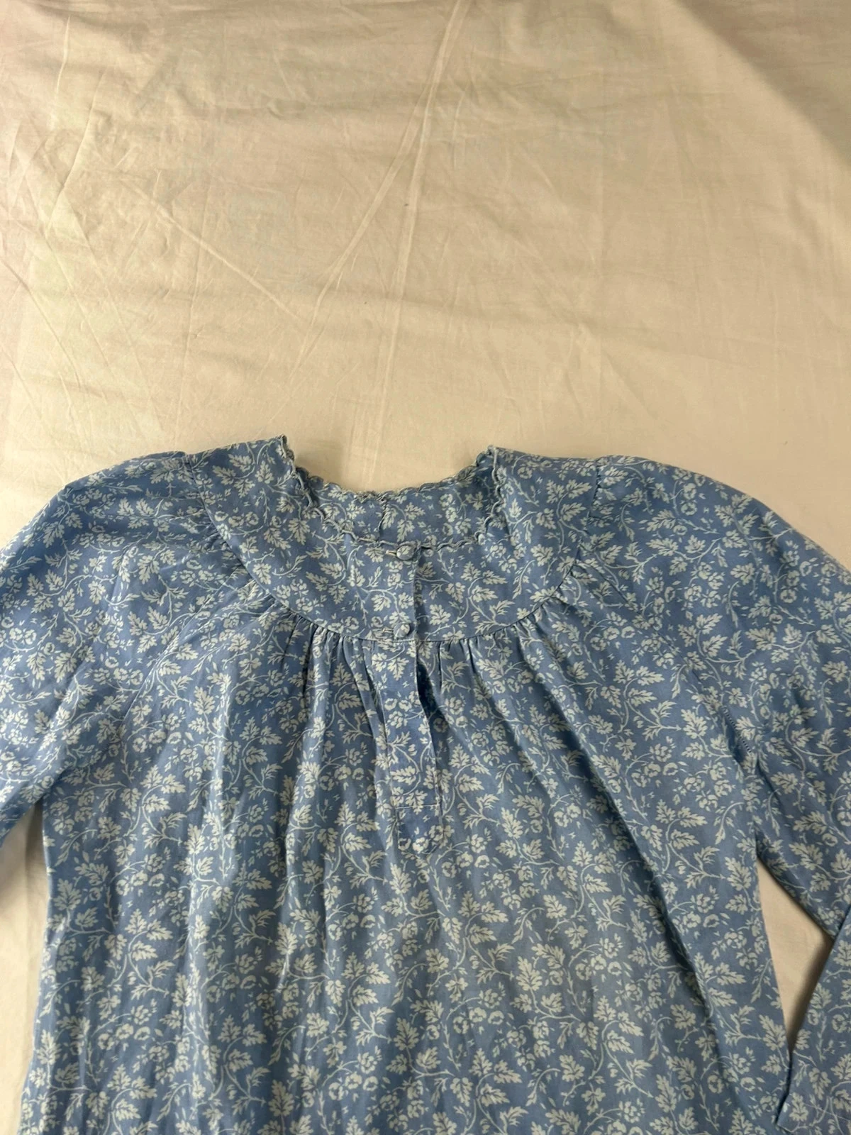 Blauw en wit vintage print lange mouw blouse – photo 4